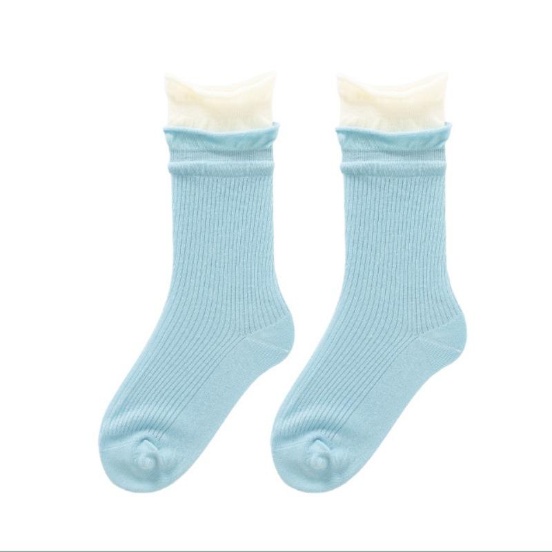 Female Spring and Autumn Double Mouth Roll Edge Long Tube Stack Socks