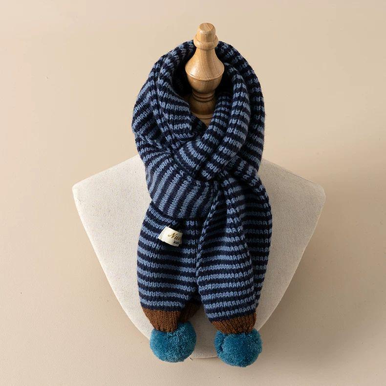 Chic Baby Pom-Pom Knit Scarf: Color Block, Unisex, Warm Wool