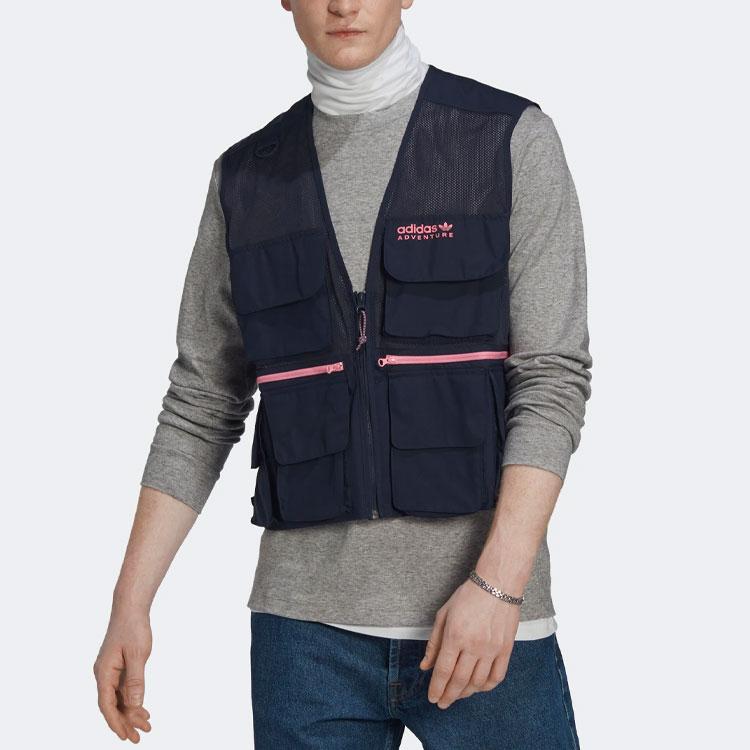 Adidas Спортивный жилет с контрастным логотипом и несколькими карманами, мужские топы Legend-Ink-Blue HK4986