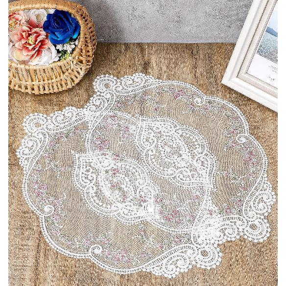 2Pcs Lace Doilies for Tables, Doilies for Furniture Handmade Embroidered Retro French Style, Floret Lace Vase Mats for Furniture Nightstand Room