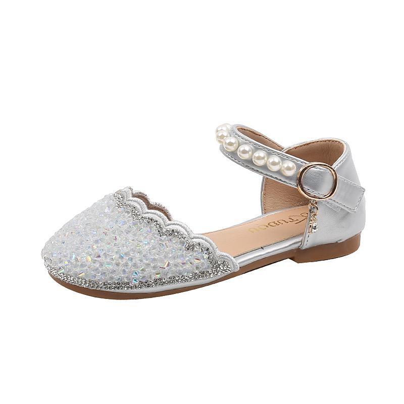 Босоножки для девочек на свадьбу, детские туфли из кожи с кристаллами, весна-лето 2024, детская летняя обувь с жемчугом, принцесса