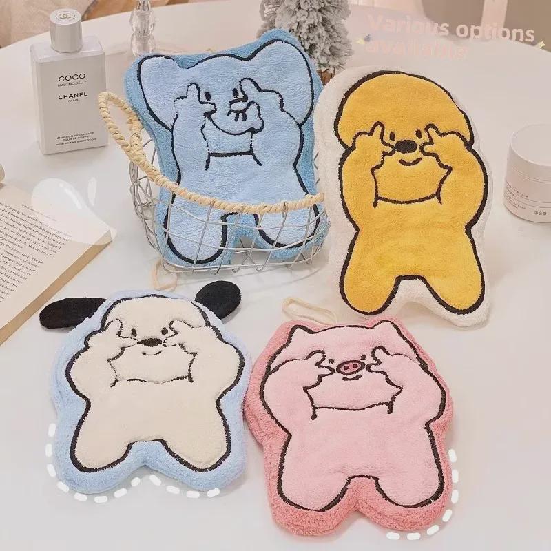 Милое мультяшное полотенце для рук из кораллового флиса - Вышитое, Супервпитывающее, Идеально для кухни, ванной комнаты или детей.