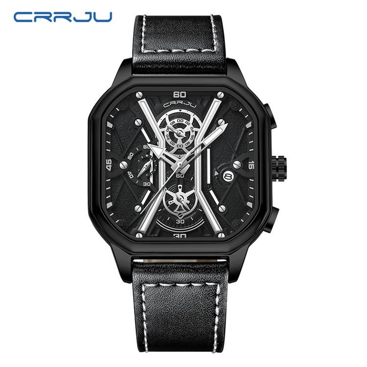 CRRJU New Leather Strap Men's Watch 2313 Watch Simple Business Personality Men Fashion Waterproof