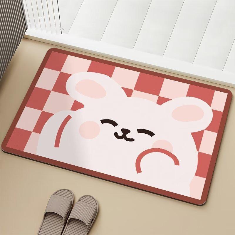 1pc Door Mat Cute Kawaii Bear Rabbit Printed for Home Living Room Decor Non-slip Floor Mat Cozy Carpet for Home Door Decoration