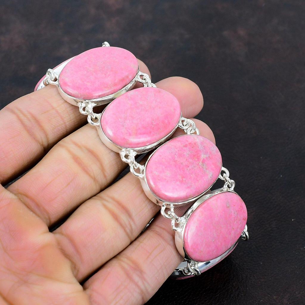 Браслет из тулита, браслет из стерлингового серебра 925 пробы, браслет из натурального драгоценного камня, регулируемый браслет-цепочка, ювелирные изделия из тулита ручной работы, подарок для мамы