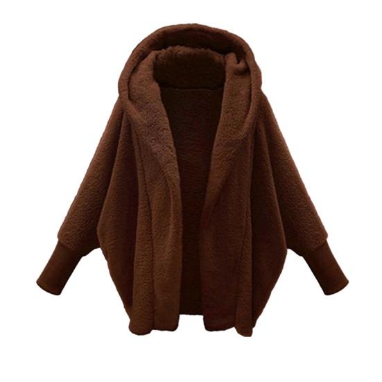 Women's Fuzzy Hooded Cardigan Oversized Fleece Jacket Open Front Sherpa Coat Fall Winter Outwear with Pockets
