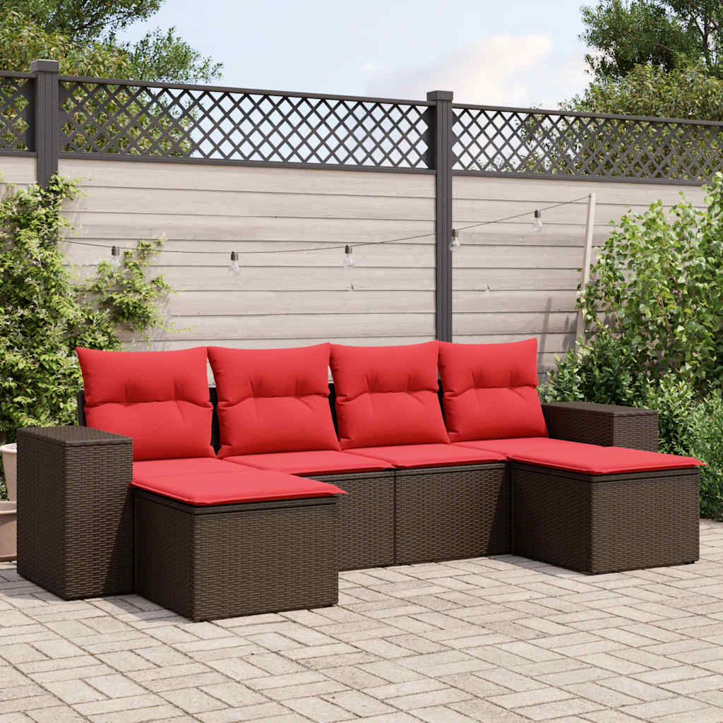 6 Piece Garden Sofa Set with Cushions Brown Poly Rattan