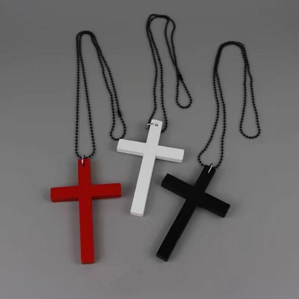 Punk Gothic Wood Cross Pendants Necklace Y2k Sweater Chain New Hip Hop Necklace Women