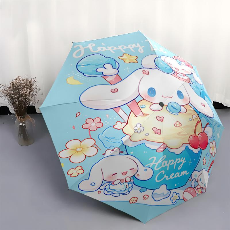 1pc Happy Ice Cream Automatic Opening/Closing Umbrella with Portable Tri-Fold Design, 8-Bone Iron Frame Outdoor Umbrella, Perfect Festival Gift for Fa