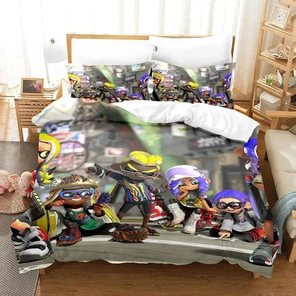 Кавайная Коллекция Постельного Белья для Сна Splatoon 3 Односпальный Размер Двуспальный Размер Полный Размер Queen Размер King Размер Коллекция Постельного Белья для Спальни Взрослого Ребенка Пододеяльник