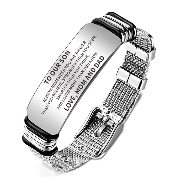 Браслет для сына, подарки от мамы, папы, персонализированный мужской браслет из нержавеющей стали с гравировкой