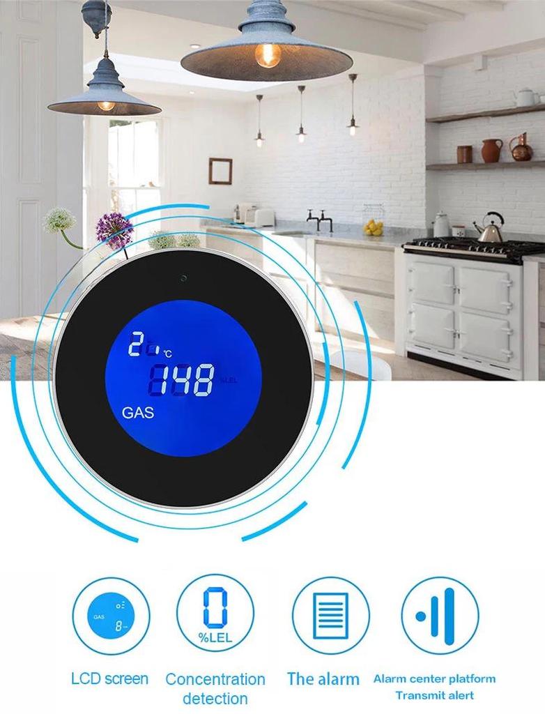 Детектор утечки газа на кухне Tuya WiFi с электромагнитным клапаном