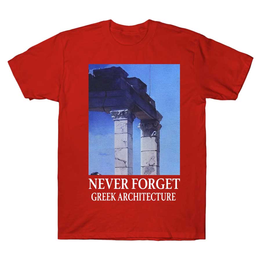 2026 New NEVER FORGET GREEK ARCHITECTURE Print Tshirt Short Sleeve Streetwear Mens and Womens Tshirt Mens Top