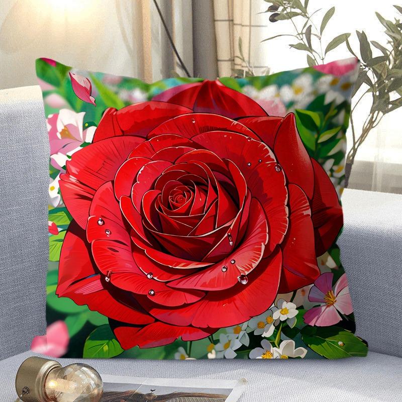 Декоративная наволочка с рисунком розы для гостиной, спальни, квадратная наволочка с подушкой
