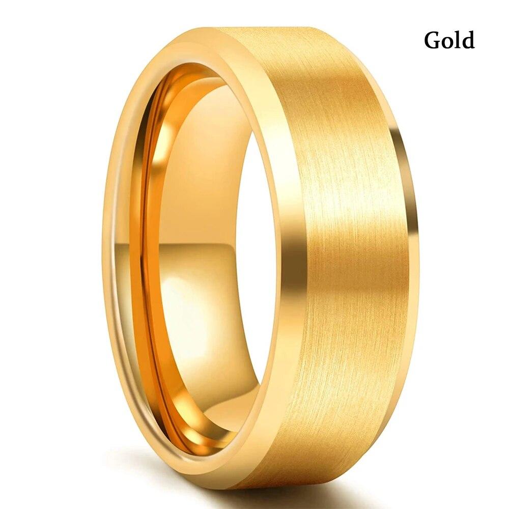 Fashion Men's 8mm Gold Color Groove Beveled Edge Tungsten Wedding Carbon Fiber Ring Punk Gear Wheel Stainless Steel Ring For Men