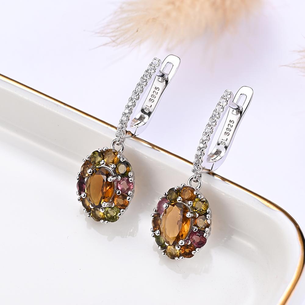 Великолепный набор из натуральных разноцветных турмалинов и серебра 925 пробы, изысканных ювелирных изделий для женских вечеринок и повседневных нарядов