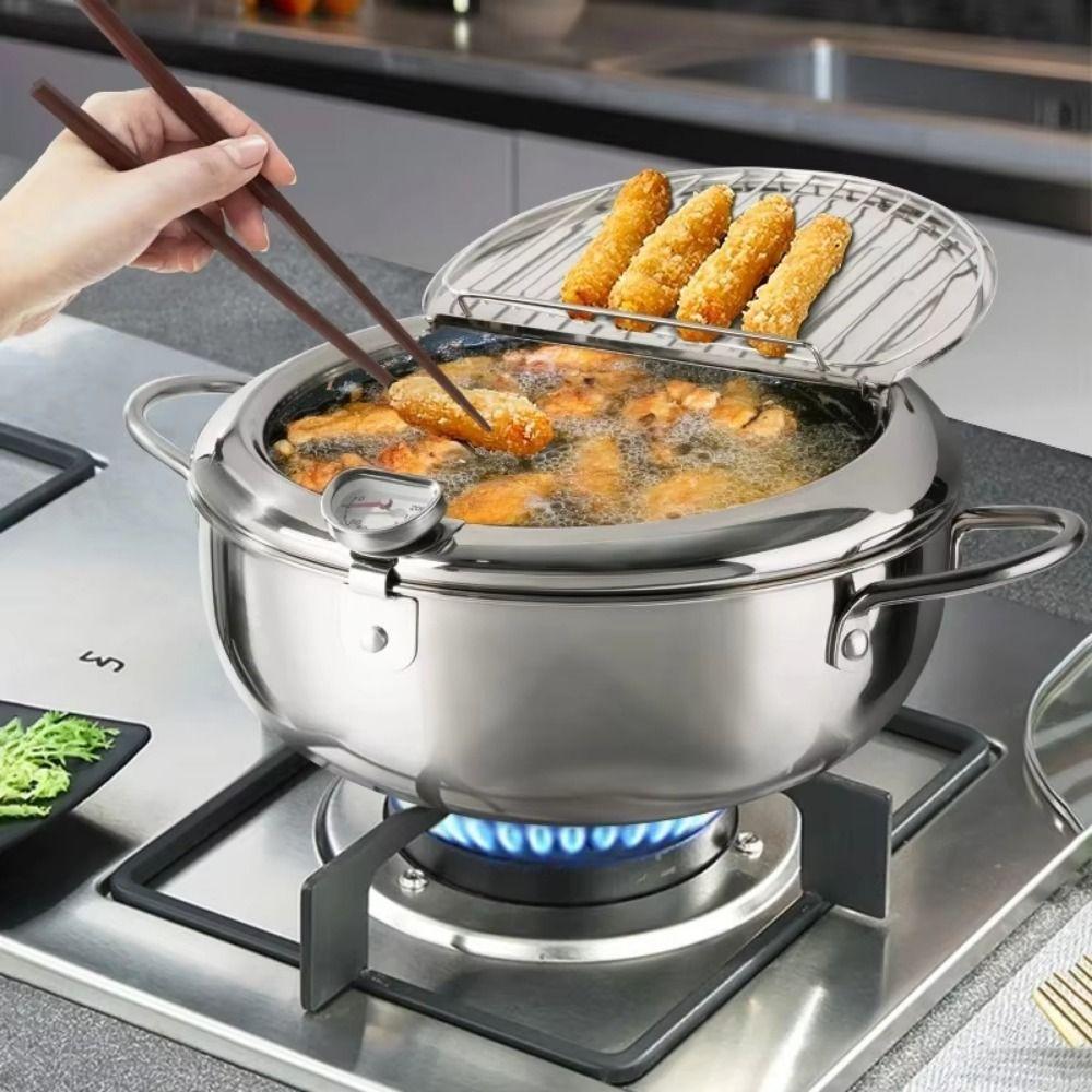 2.2/3.2/4.2L Deep Frying Pot with Thermometer Fryer Pot Tempura Fryer Pan French Fries Frying