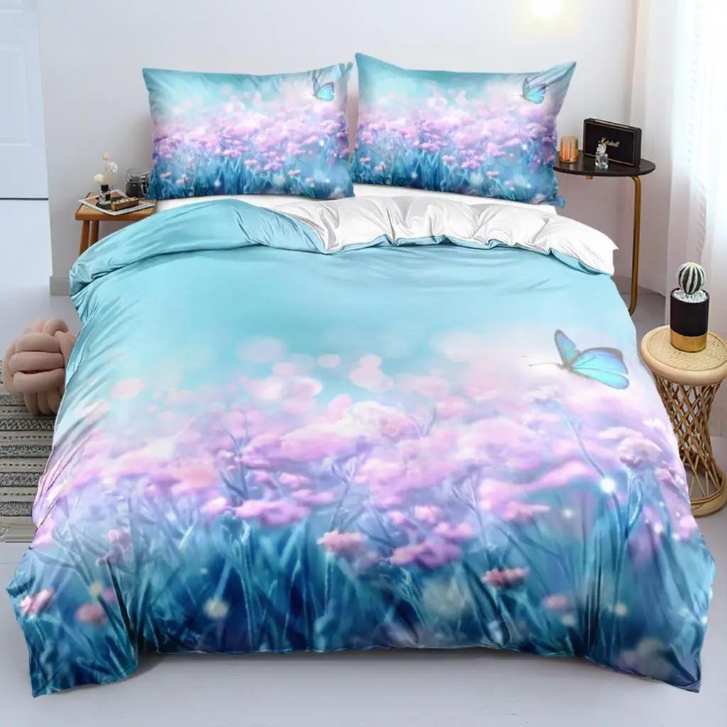 Классический пододеяльник, комплект постельного белья Flower Blue Gold King, Queen, Full, Twin, наволочки, постельное белье, комплект постельного белья 260x220 см