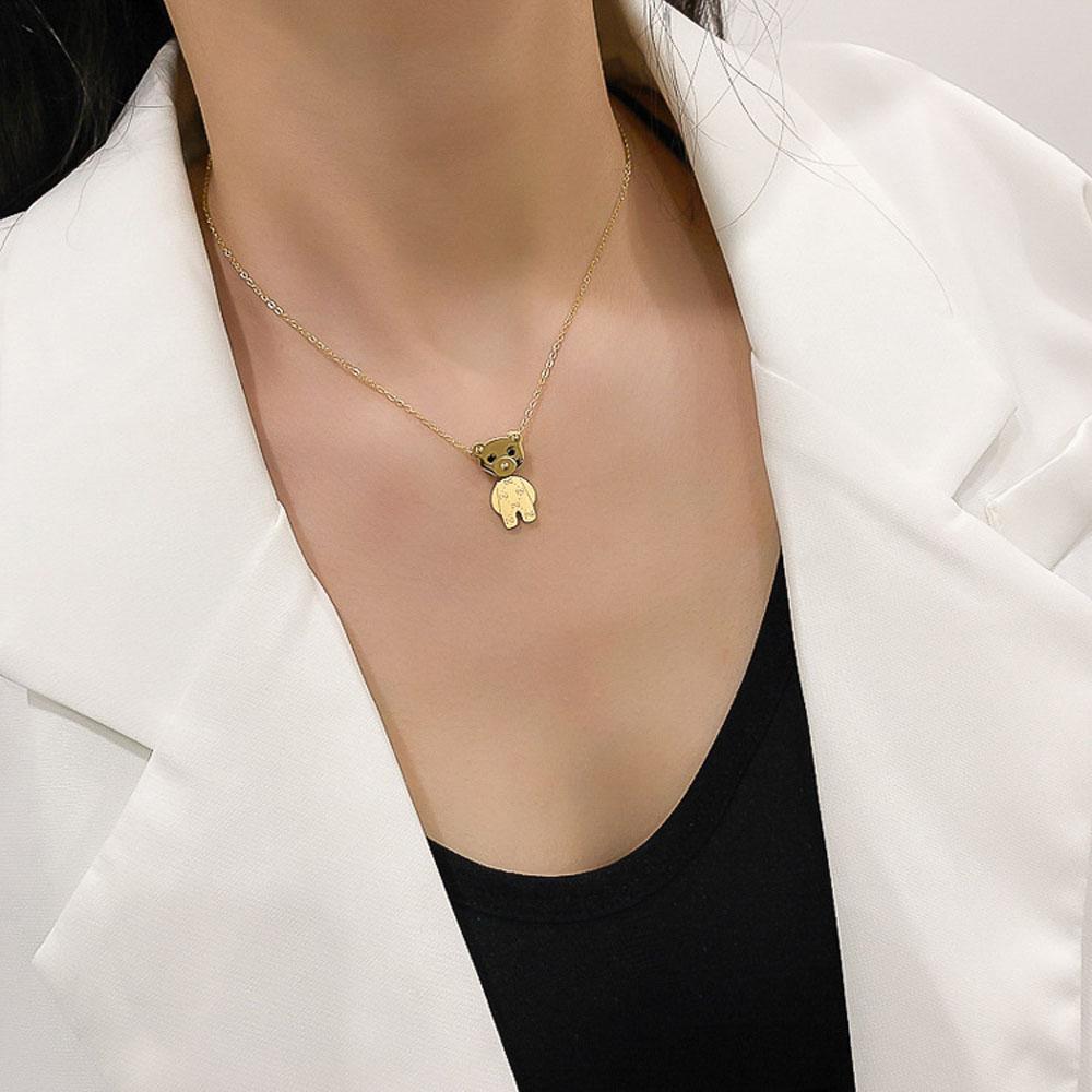 Simple Women Hip Hop Stainless Steel Exquisite Fashion Jewelry Bear Pendant Necklace Clavicle Chain