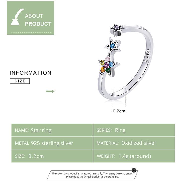 BAMOER стерлингового серебра 925 пробы Регулируемые Радужные красочные звезды любовь сердце роза открытые кольца для женщин женские оригинальные ювелирные изделия