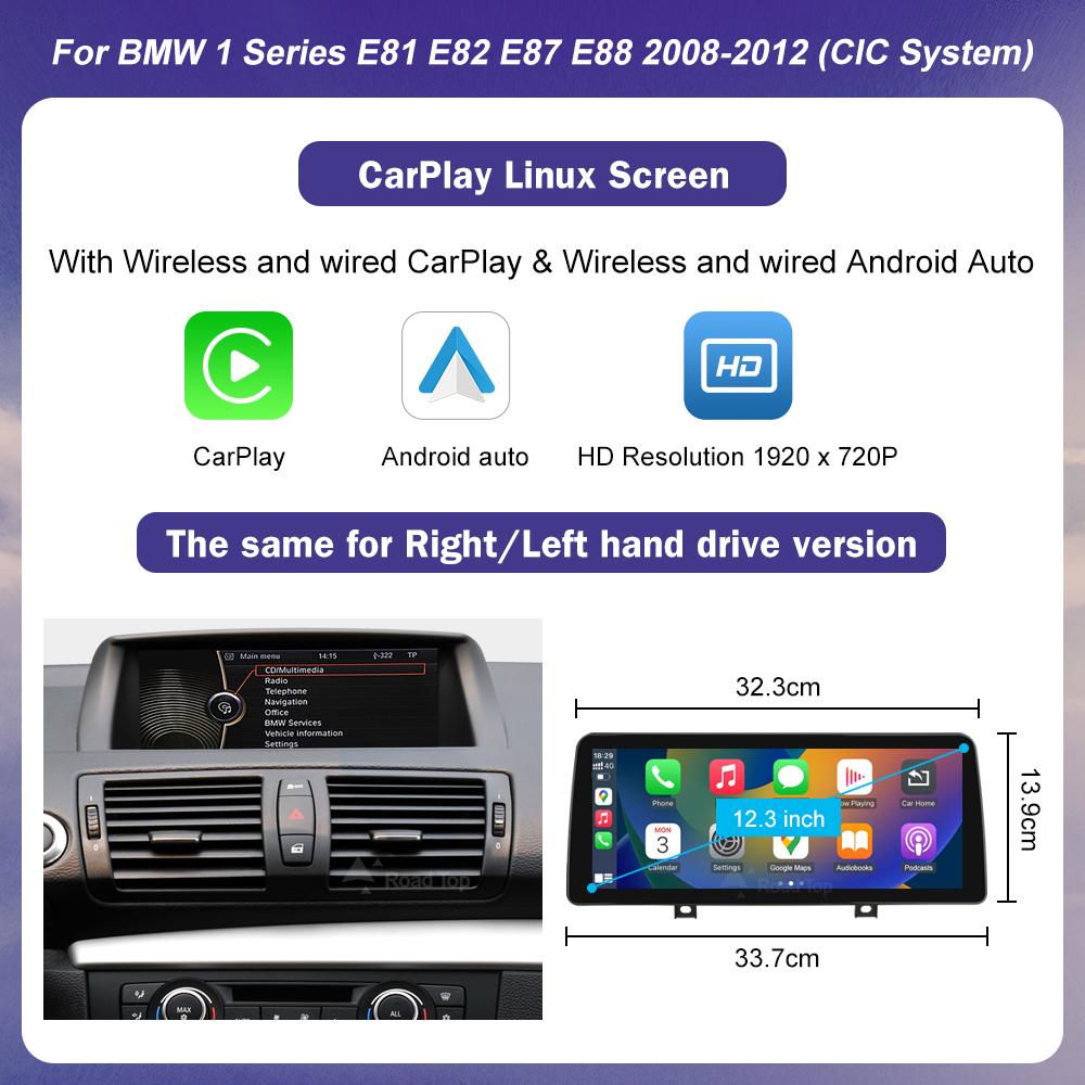 10.25" Wireless CarPlay Android Auto Car Multimedia Touch Screen For BMW 1 Series E81 E82 E87 E88 CCC/CIC System Rear Camera