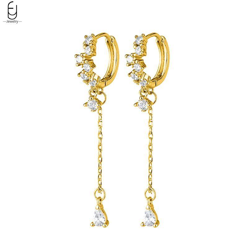925 Silver Needle Luxury Long Chain Tassel Crystal Stud Earrings For Women Exquisite Pendant Gold Earrings Fine Jewelry