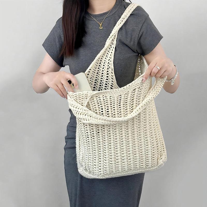 Knitted Handbags Beach Bags Lightweight Students Shoulder Casual Tote Female Style Shopping Woven Bags For Women Girls CLE