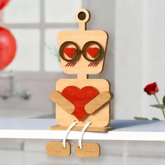 Valentine's Day Wooden Man Ornament Handmade Farmhouse Rustic Couple Robot Figurine Table Sign Home Office Desktop Decoration