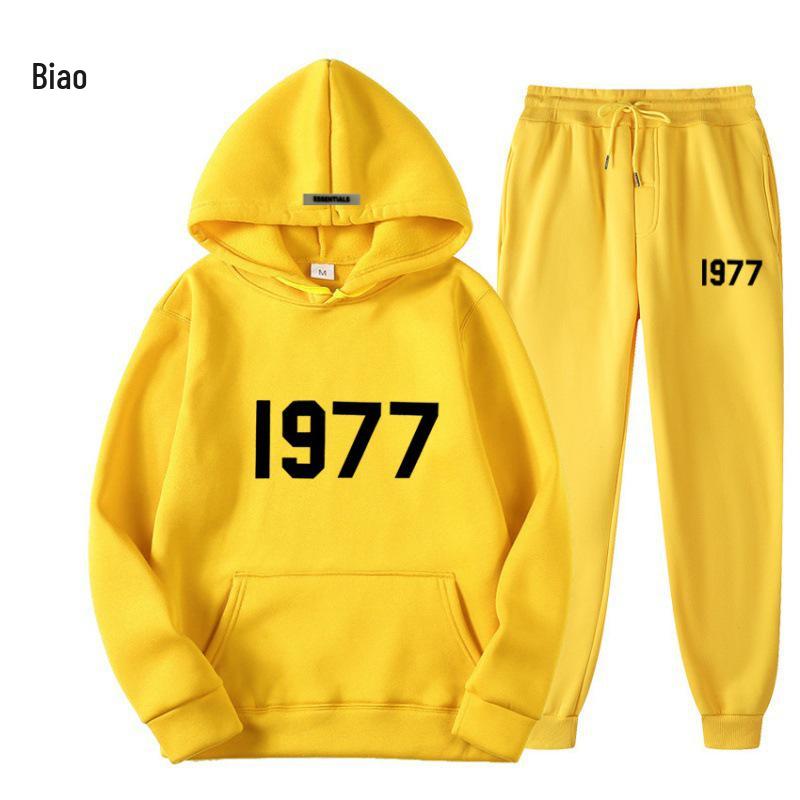 ESSENTIALS Комплект из худи с двойной строчкой High Street из флиса 1977 Модный Повседневный Свободный крой.