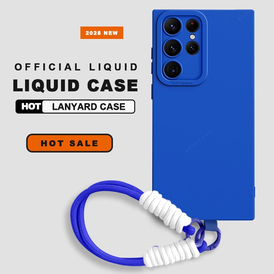 Wrist Strap Liquid Silicone Phone Case For Samsung Galaxy S24 S23 S22 S25 Ultra Plus A54 A53 A52 A55 5G Lanyard Original Cover