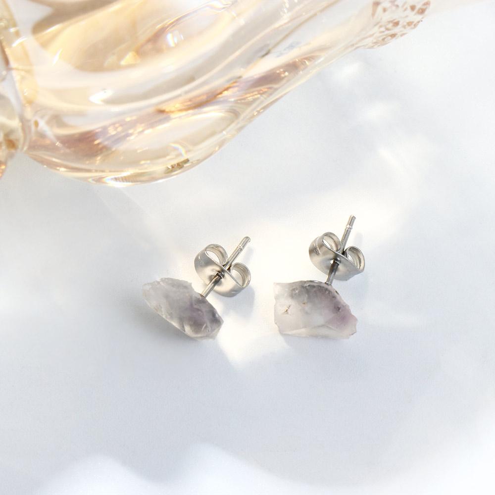 Rough Stone Purple Natural Amethyst Women Earrings Ear Studs Korean Style Amethyst Stud Earrings