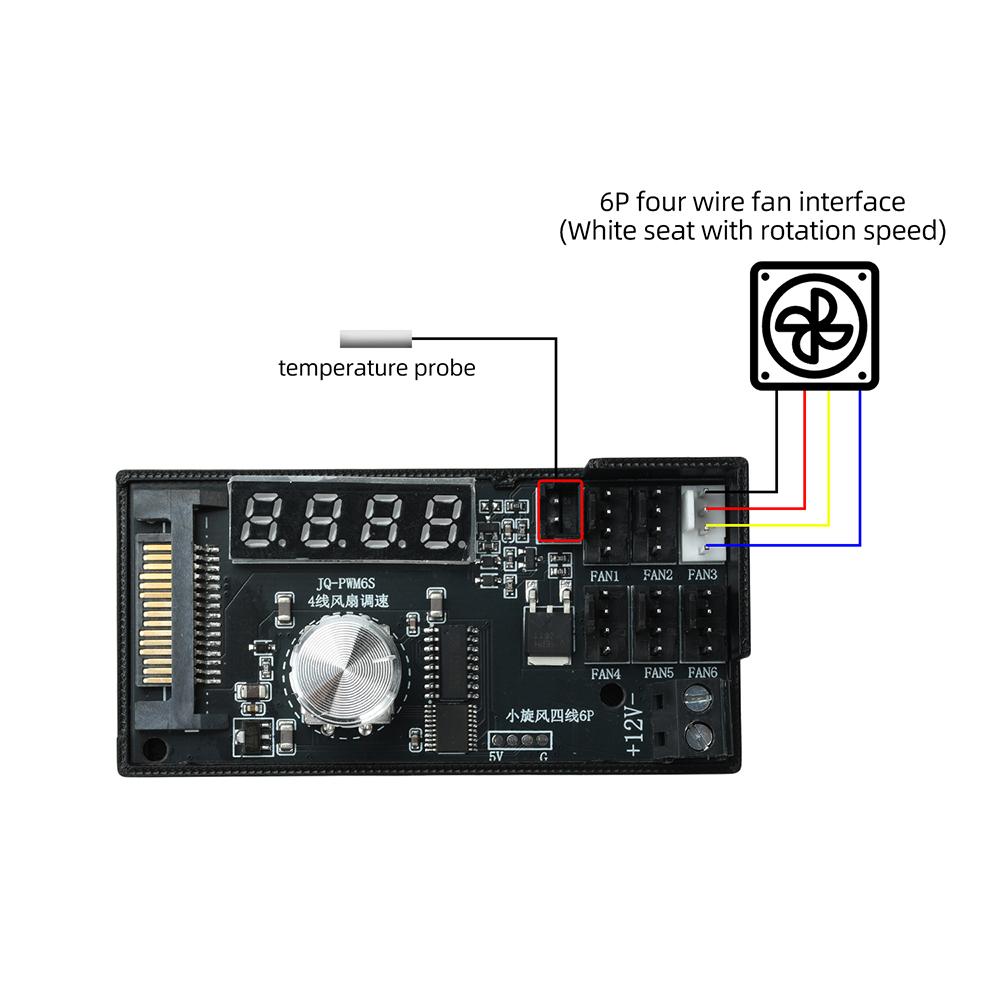 DC 12V 5A 6-канальный 4-проводной ШИМ-контроллер вентиляторов Питание SATA Цифровой дисплей Ручной и автоматический регулятор скорости С NTC-зондом