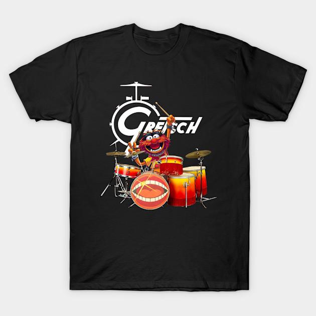 Asian Size Men Black Print T-shirt Gretsch Drums No-Cut Heat Transfer Print Cotton Tshirt