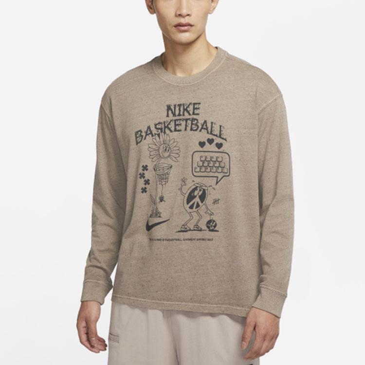 Nike Спортивная футболка свободного кроя с длинным рукавом с принтом, мужские топы, коричневые DN3045-102