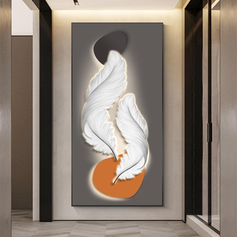 Абстрактная Роскошная Геометрия Перо Лист Свет Холст Картина Олень Декоративная Настенная Искусства Золотой Декор Для Гостиной Крыльцо Куадрос