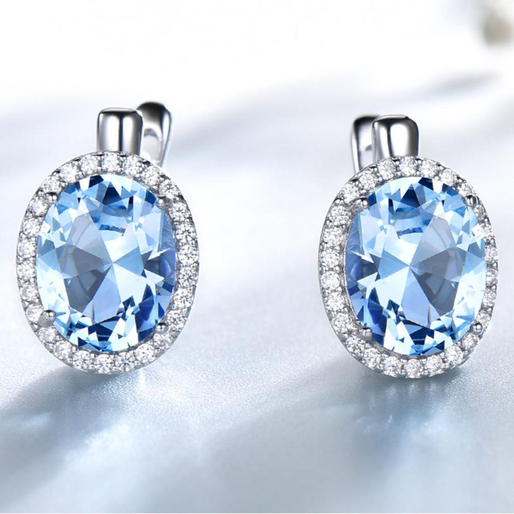 8*10 мм Nano Sky Blue Topaz 925 стерлингового серебра клипсы серьги AAA Белый круглый кубический циркон модные ювелирные изделия серьги