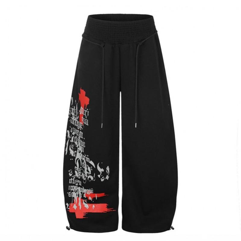 Printed Drawstring Sweatpants Loose Wide Leg Gothic Streetwear Men Women 2026