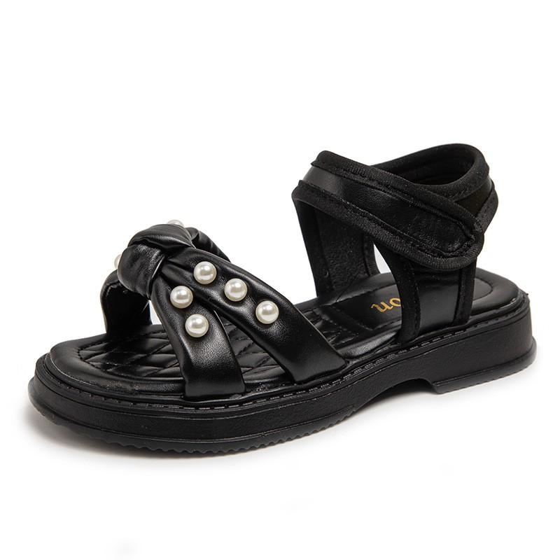 Girls Sandals With Pearl Decorations Soft Sole Princess Style Beach Shoes Toddlers Kids