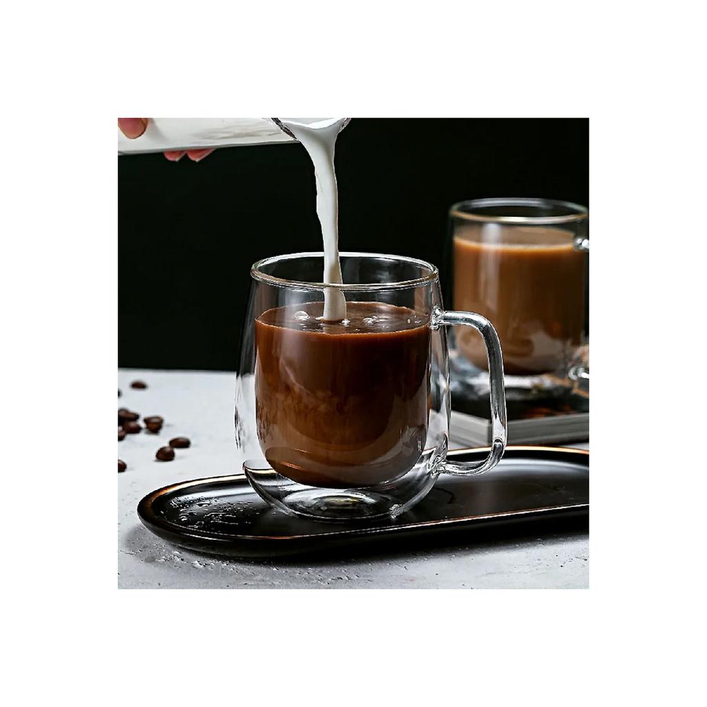 Боросиликатный стакан для кофе и презентаций с двойными стенками и ручкой, 250 мл.