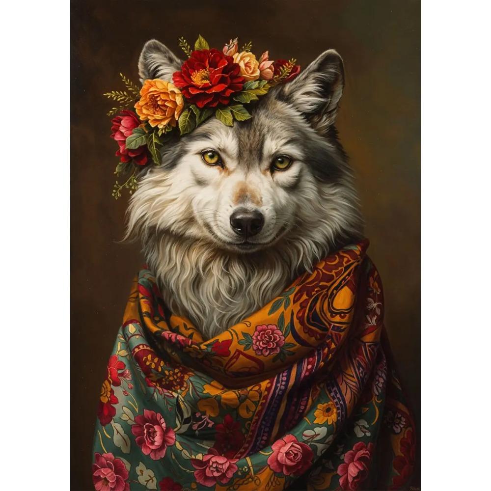 Retro Animals Posters Lion Wolf Rabbit Cat Dog Turtle with Flowers Print Canvas Painting Wall Art Picture Home Room Decor Mural