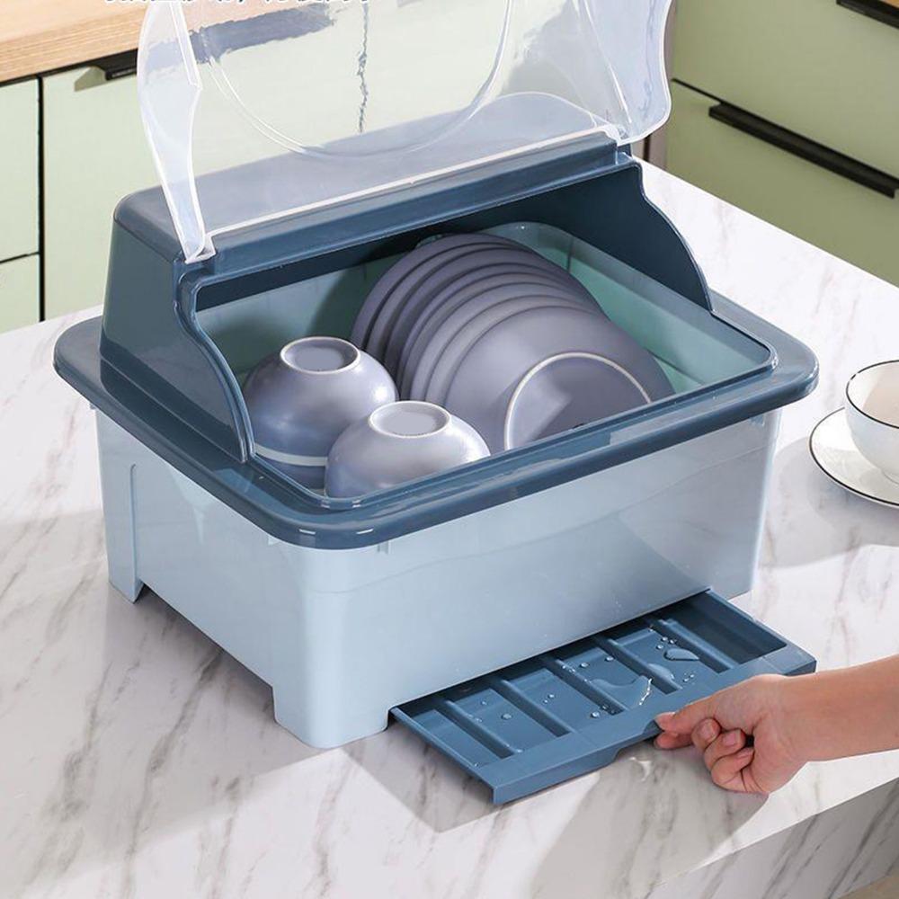 With Lid Cover Dish Drying Rack 17.72×13.78×10.83in Cutlery Holder Drain Board Home Kitchen