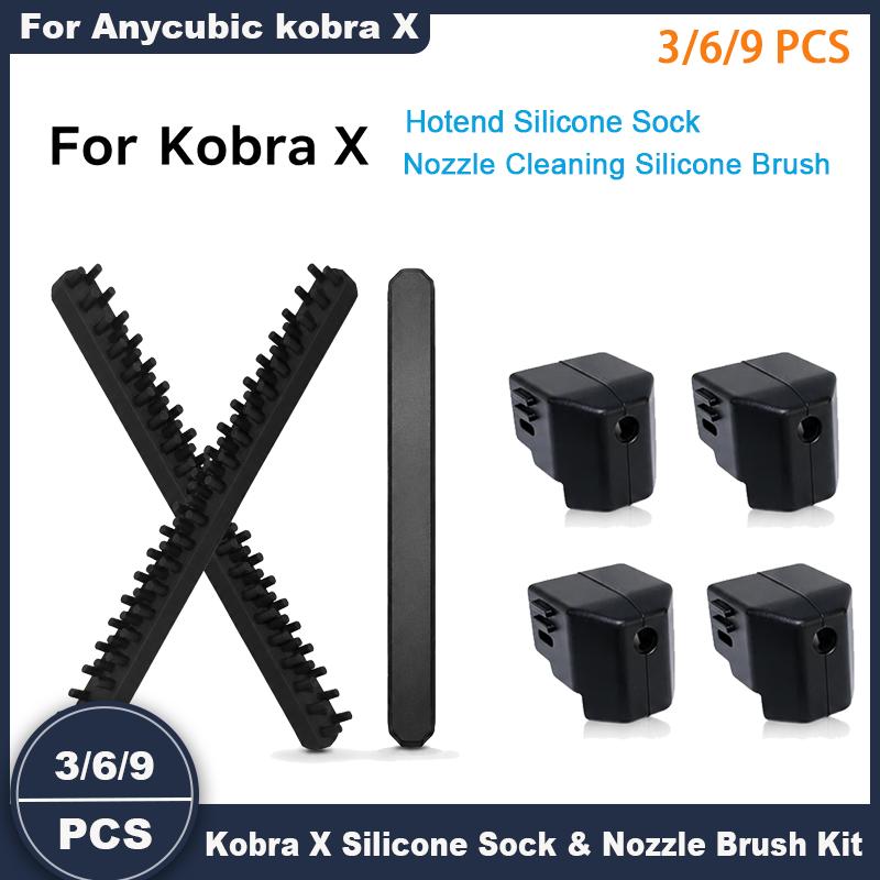 For Anycubic Kobra X Hotend Silicone Sock & Nozzle Cleaning Brush Kit, High Temp Resistant Nozzle Wiper Cleaner Tool Head Parts