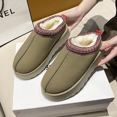 2024 Новые женские шерстяные тапочки, теплые шерстяные низкие сапоги на платформе, тапочки, женские уличные нескользящие ботинки, обувь для женщин