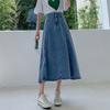 Весна Осень Женская Мода Повседневная Джинсовая Юбка с Высокой Талией Миди А-силуэта