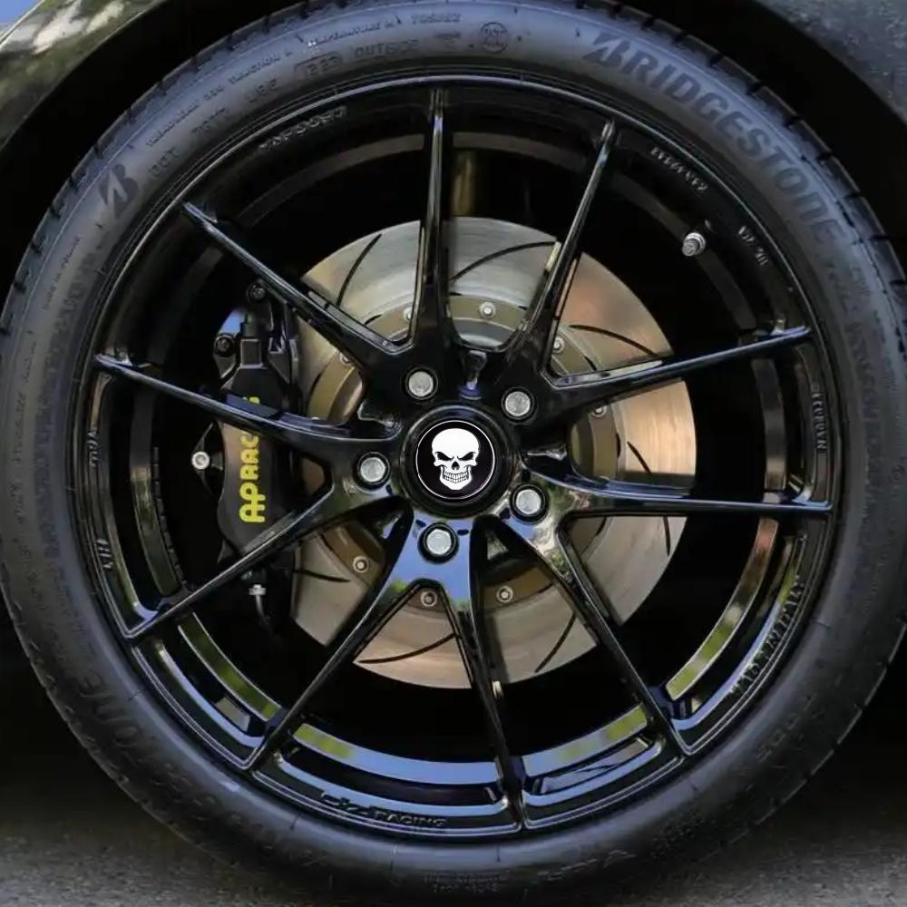 4pcs 60MM ( 56MM I.D) Skull Logo Emblem Car Wheel Center Caps Styling Accessories for Wheels Hub Rim Hubcaps Cover Badge Replace
