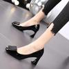 Fashion 2024 New  Soft Leather Thick Heels Shallow Mouth Shoe Korean Pointed Office Women's Heel Pumps High-heeled Shoes Female 34