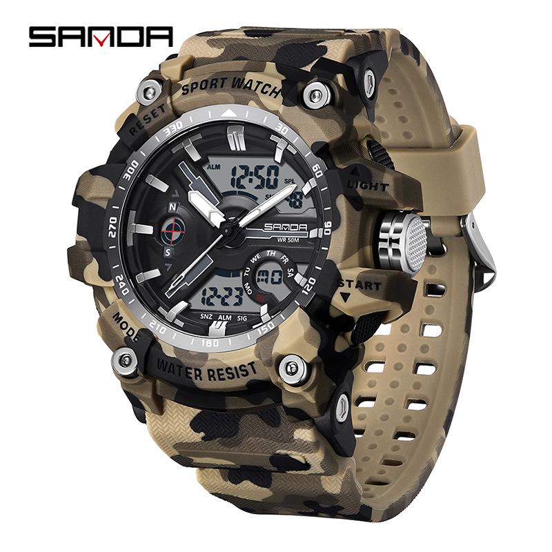 Sanda Молодежная Мода Светящиеся Водонепроницаемые Ударопрочные Будильник Мужские Часы