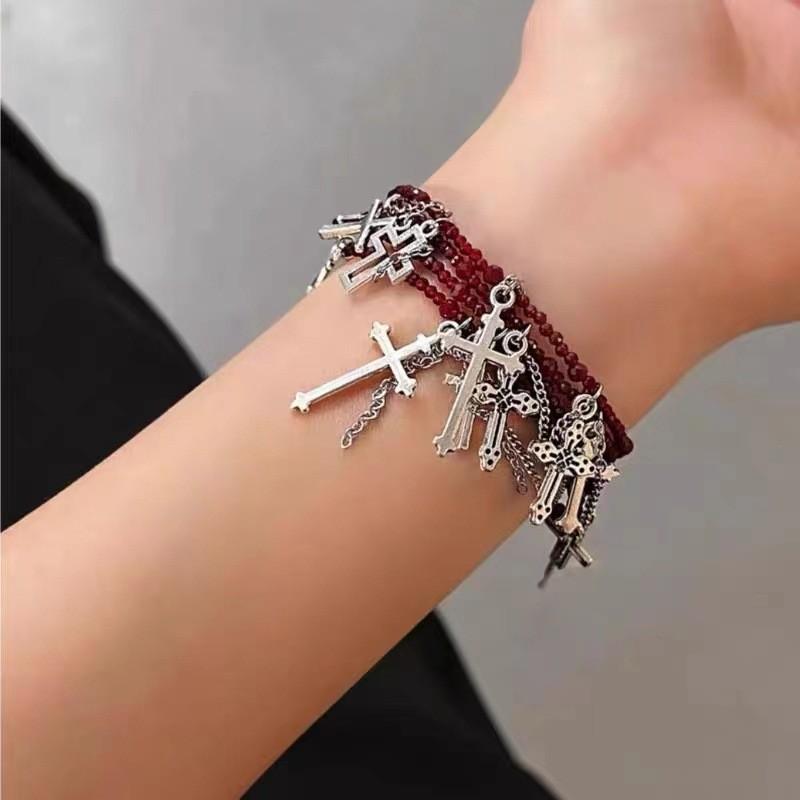 Cross Punk Dark Style Necklace Geometric Shape Tassel Choker For Travel Souvenir