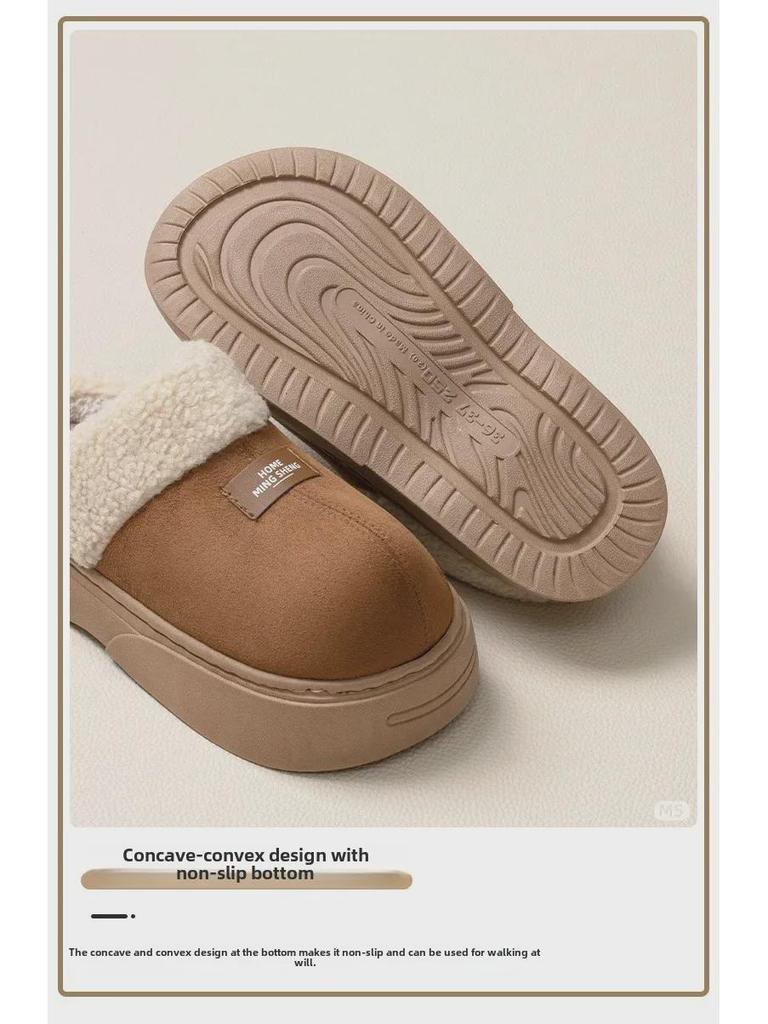 Женские хлопковые тапочки на толстой подошве 2024 г.: Зимний мех, нескользящий, для использования в помещении и на улице, увеличивающий рост