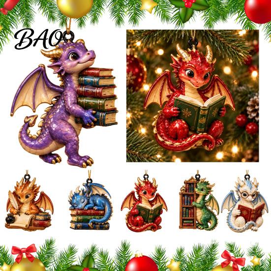 Book Club Party Supplies Bookish Dragon Ornament, Fantasy Dragons Christmas Hanging Gift for Readers Decoration, Acrylic Gothic Pendant, Gifts Lovers